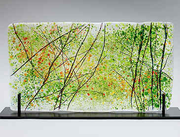 Forest Impression, 2023, 10" x 18" x 0.4", kiln-formed glass