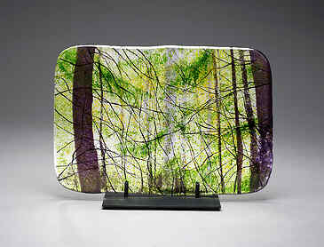 Misty Woods, 2024, 11" x 15" x 0.4", kiln-formed glass