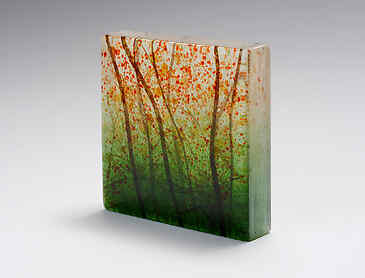 Summer to Autumn Thicket, 2023, 6" x 6" x 1&frac14;", kiln-formed glass, SOLD