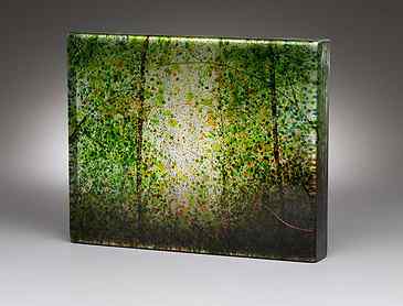 Sunlight Through Spring Woods, 2018, 8" x 10" x 1&frac14;", kiln-formed glass, SOLD
