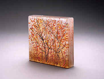 A Flurry of Leaves, 2023, 6" x 6" x 1½", kiln-formed glass