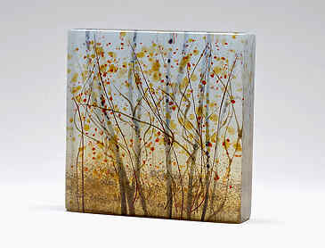 Autumn Aspens, 2022, 6" x 6" x 1¼", kiln-formed glass