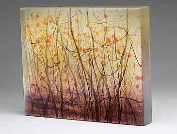 Autumn Birches, 2020, 8" x 10" x 1¼", kiln-formed glass