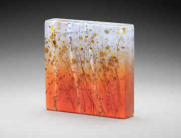 Autumn Color Through Birches, 2024, 6" x 6" x 1¼", kiln-formed glass
