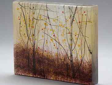Autumn Light Through Aspens, 2020, 8" x 10" x 1¼", kiln-formed glass