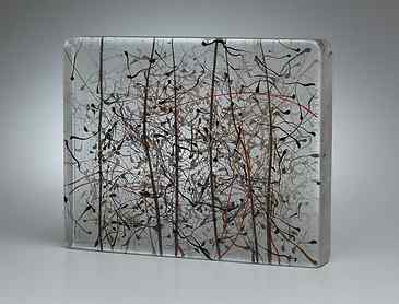 Miro and Tobey and a Landscape Artist Walk Into a Bar..., 2015, 8" x 10" x 1¼", kiln-formed glass, SOLD