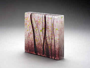 Plum Blossom Cascade, 2024, 6" x 6" x 1½", kiln-formed glass