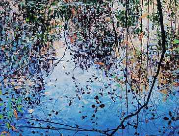 Reflected in Blue, 2018, 30" x 36", acrylic on canvas