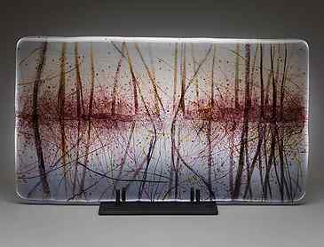 Reflected Reeds, 2018, 10" x 20" x 0.4", kiln-formed glass, SOLD