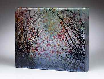 Reflected Woods Through the Tangle, 2020, 8" x 10" x 1¼", kiln-formed glass