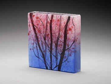 Rosy Dogwood, 2024, 6" x 6" x 1¼", kiln-formed glass