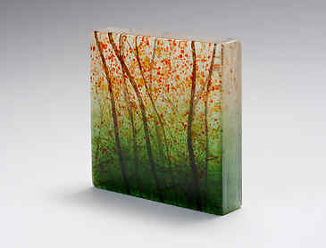 Summer to Autumn Thicket, 2023, 6" x 6" x 1¼", kiln-formed glass, SOLD