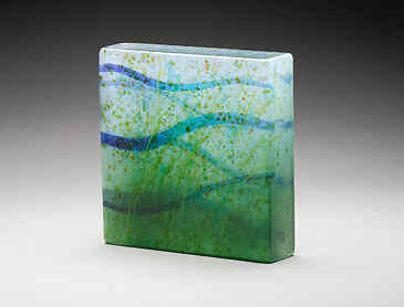 Wave Patterns #2, 2024, 6" x 6" x 1¼", kiln-formed glass
